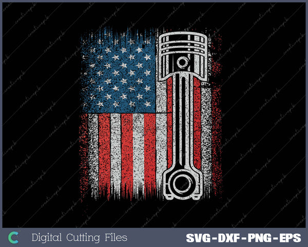 Mechanic American Flag Piston Muscle Car Patriotic Vintage