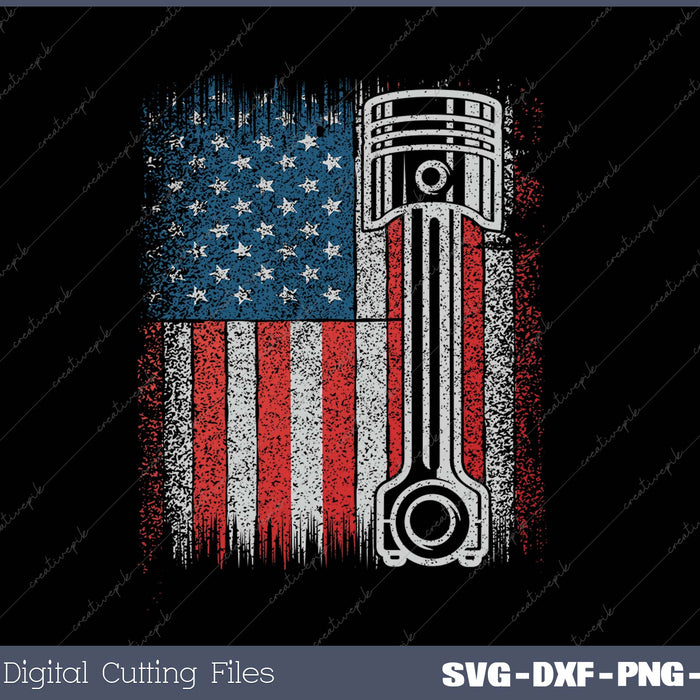 Mechanic American Flag Piston Muscle Car Patriotic Vintage