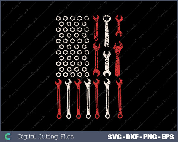 Mechanic Proud American Patriotic USA Flag of Tools SVG PNG Printable Files