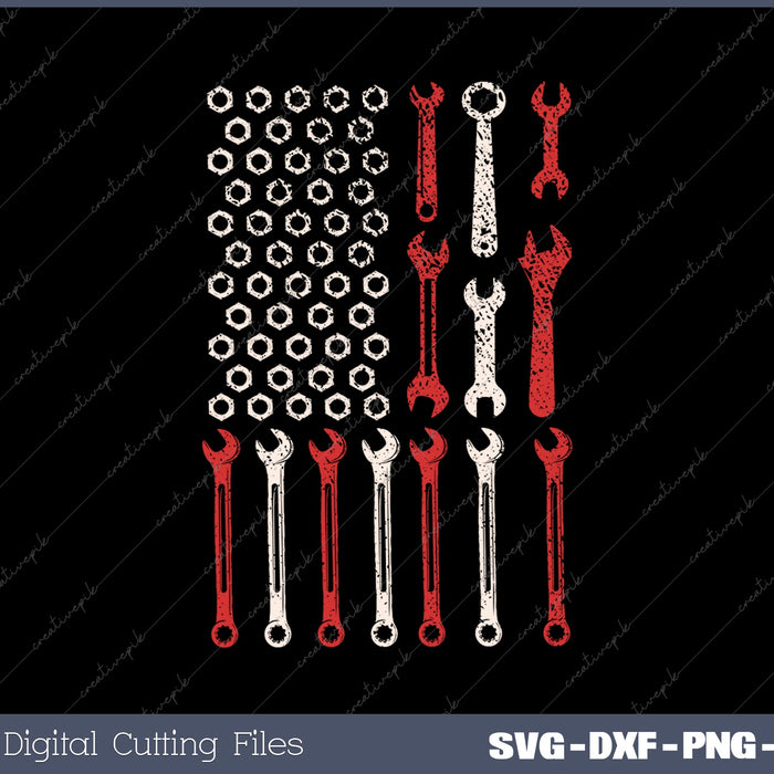 Mechanic Proud American Patriotic USA Flag of Tools SVG PNG Printable Files