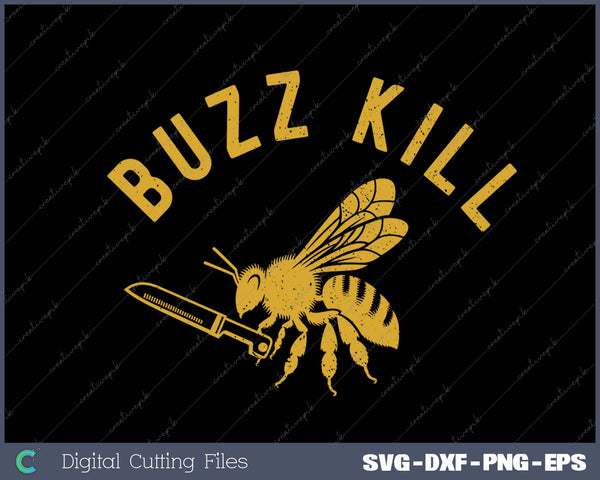 Mens Buzzkill Funny Sarcastic Killer Bee Joke Knife Graphic Tee for Guys