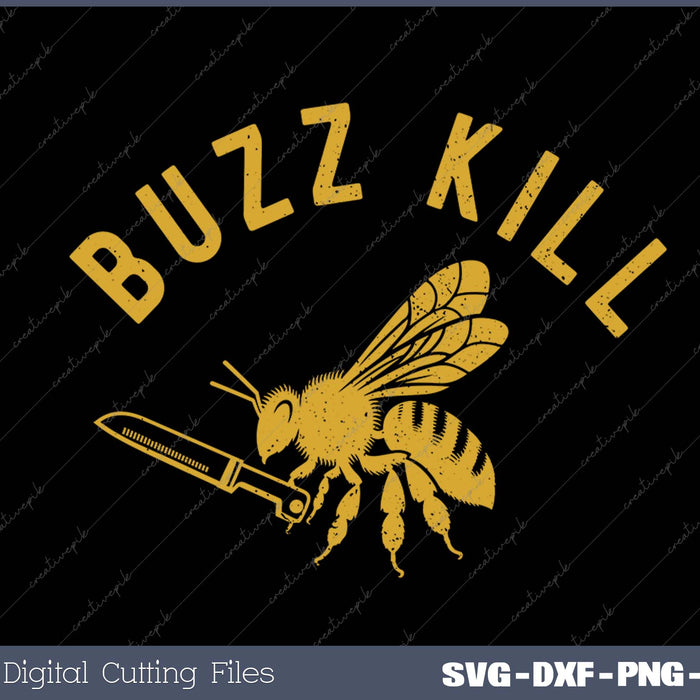 Mens Buzzkill Funny Sarcastic Killer Bee Joke Knife Graphic Tee for Guys