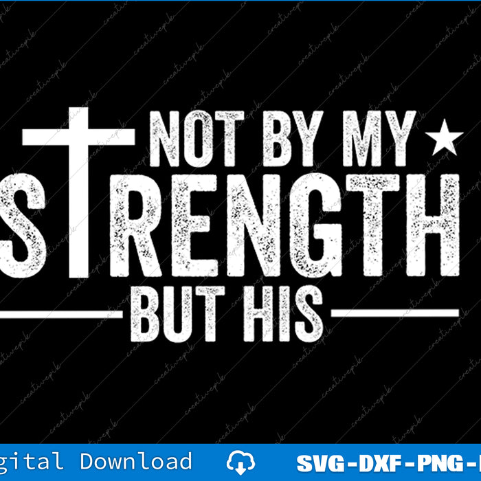Motivational quote with cross and star on a black background, digital download options shown.