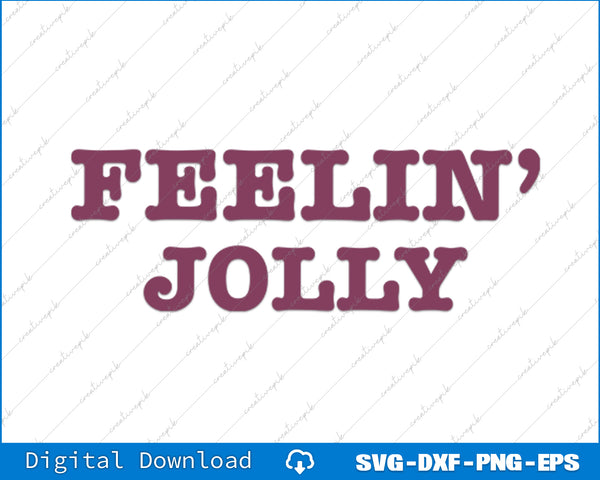 Text 'FEELIN' JOLLY' in purple on a white background with diagonal lines.