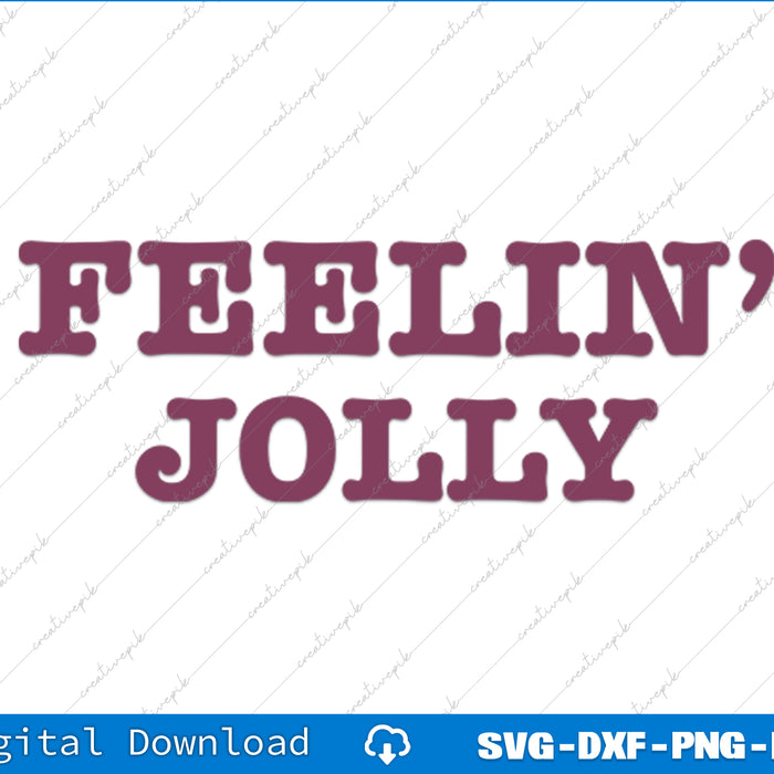 Text 'FEELIN' JOLLY' in purple on a white background with diagonal lines.