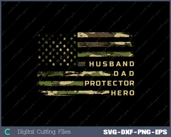 Mens Husband Dad Protector Hero Fathers Day Flag Gift Tee