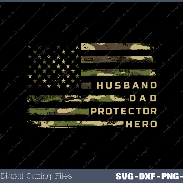 Mens Husband Dad Protector Hero Fathers Day Flag Gift Tee