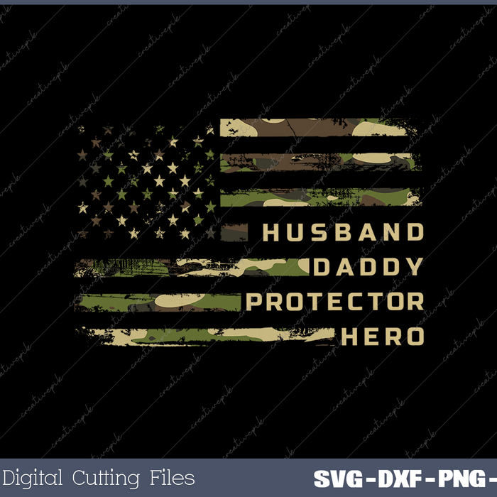 Mens Husband Daddy Protector Hero Fathers Day Flag Gift Tee