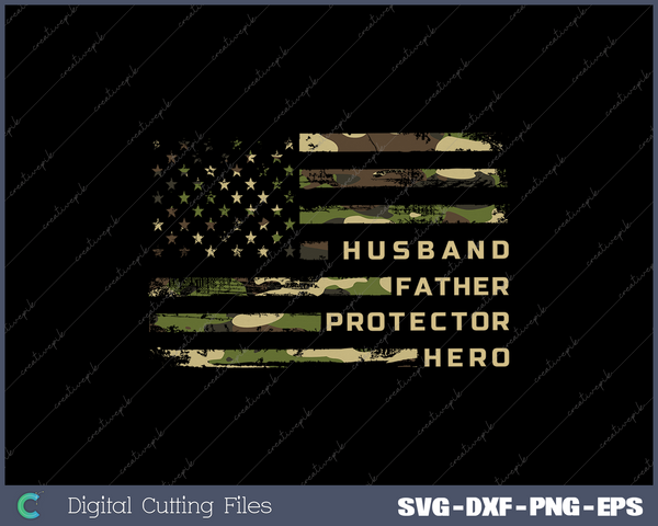 Mens Husband Father Protector Hero Fathers Day Flag Gift Tee