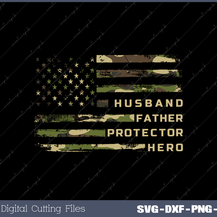 Mens Husband Father Protector Hero Fathers Day Flag Gift Tee