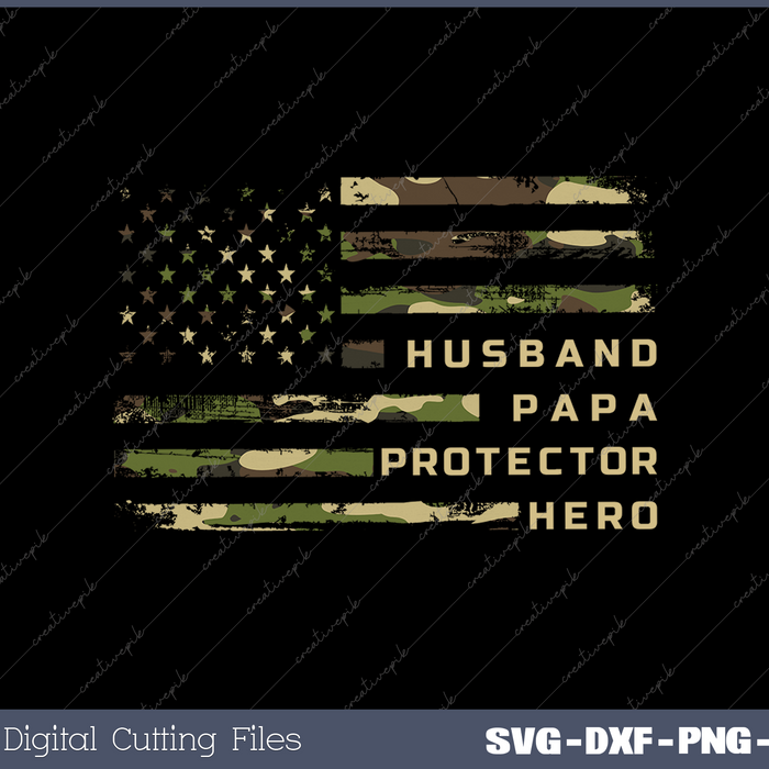 Mens Husband Papa Protector Hero Fathers Day Flag Gift Tee