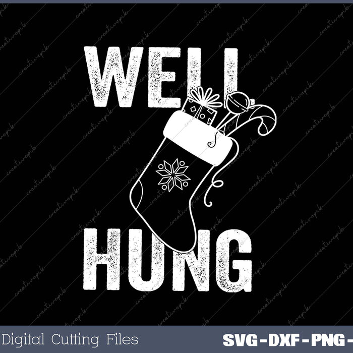 Mens Well Hung Funny Christmas Stocking Tee Offensive Humor Xmas Gifts