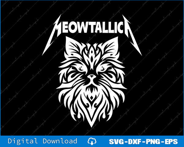 Stylized cat head with 'MEOWTALICIA' text on a black background