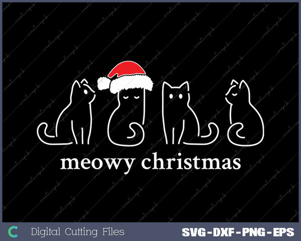 Meowy Catmas Cat Christmas Cute Kitten Cats Santa Hat SVG PNG Cutting Printable Files