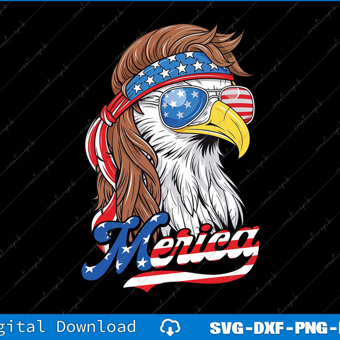 Merica Patriotic USA Eagle 4th of July SVG PNG Cutting Printable File