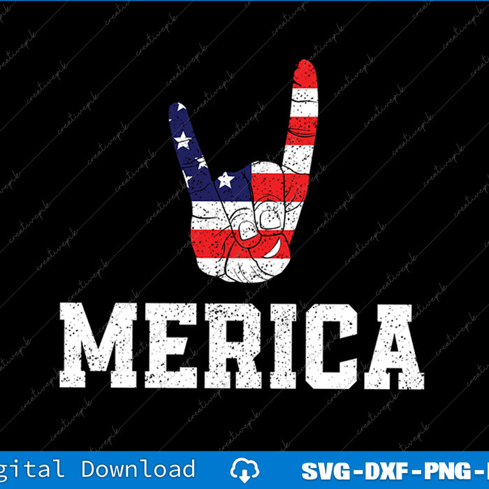 Merica Rock Sign 4th of July Vintage American Flag Retro SVG PNG Printable File