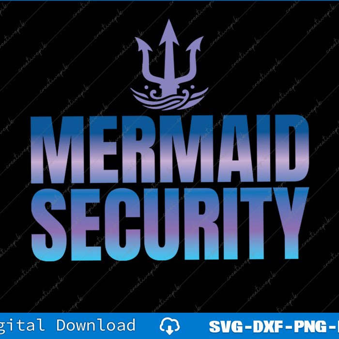 Mermaid Security design with trident symbol on a black background