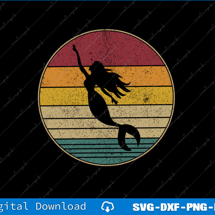 Mermaid silhouette with a colorful circular background on a black background