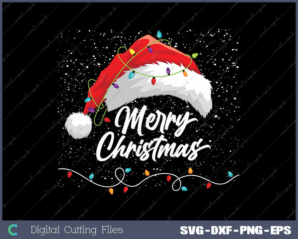 Merry Christmas Lights Red Santa Hat Xmas Family SVG PNG Cutting Printable Files