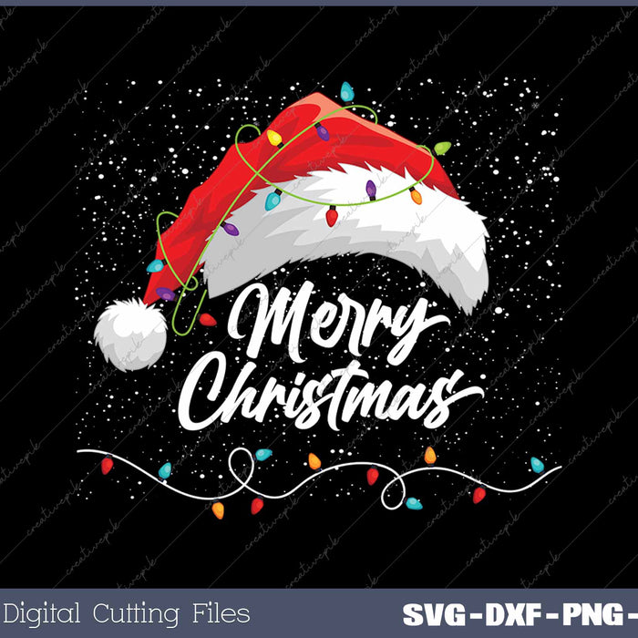 Merry Christmas Lights Red Santa Hat Xmas Family SVG PNG Cutting Printable Files