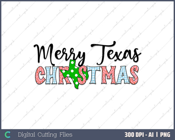 Merry Christmas Y'all Texas State AI PNG Sublimation File