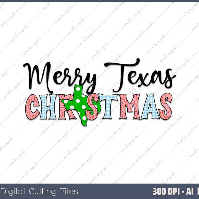 Merry Christmas Y'all Texas State AI PNG Sublimation File