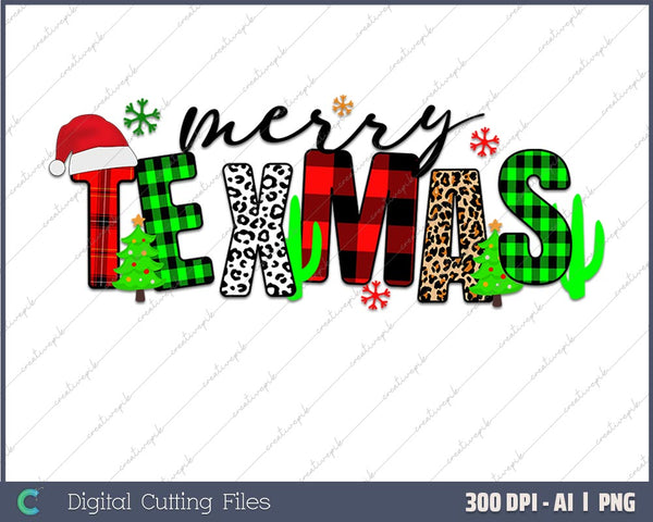 Merry Texmas Texas Yall Red Buffalo Plaid AI PNG Sublimation File