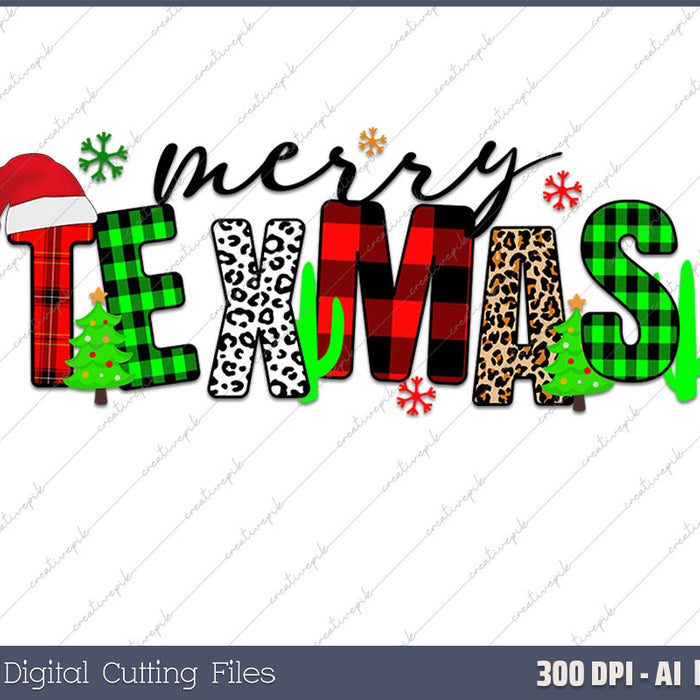 Merry Texmas Texas Yall Red Buffalo Plaid AI PNG Sublimation File