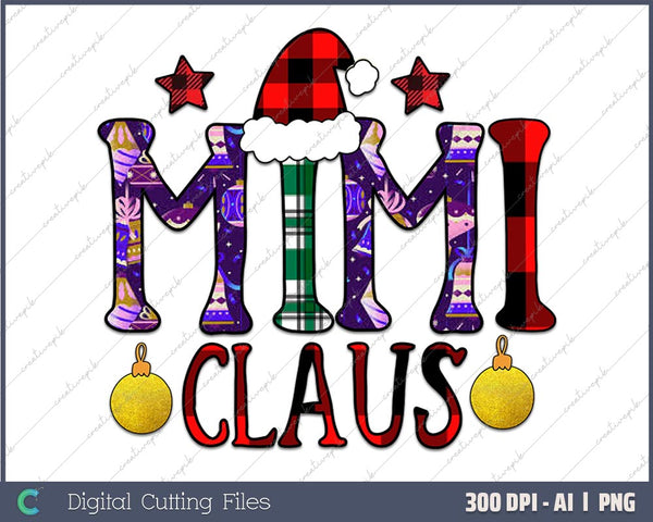 Mimi Claus Christmas Lights Pajama Family AI PNG Sublimation File