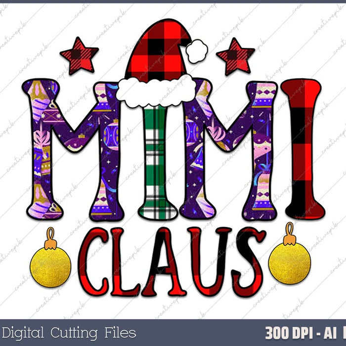 Mimi Claus Christmas Lights Pajama Family AI PNG Sublimation File