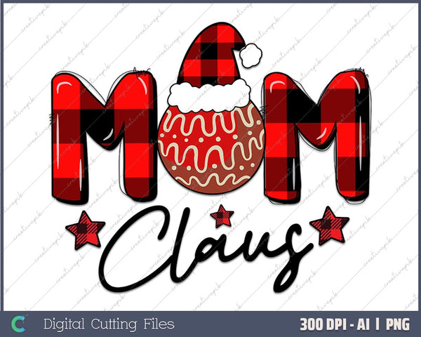 Mom Claus Christmas Lights Pajama Family AI PNG Sublimation File