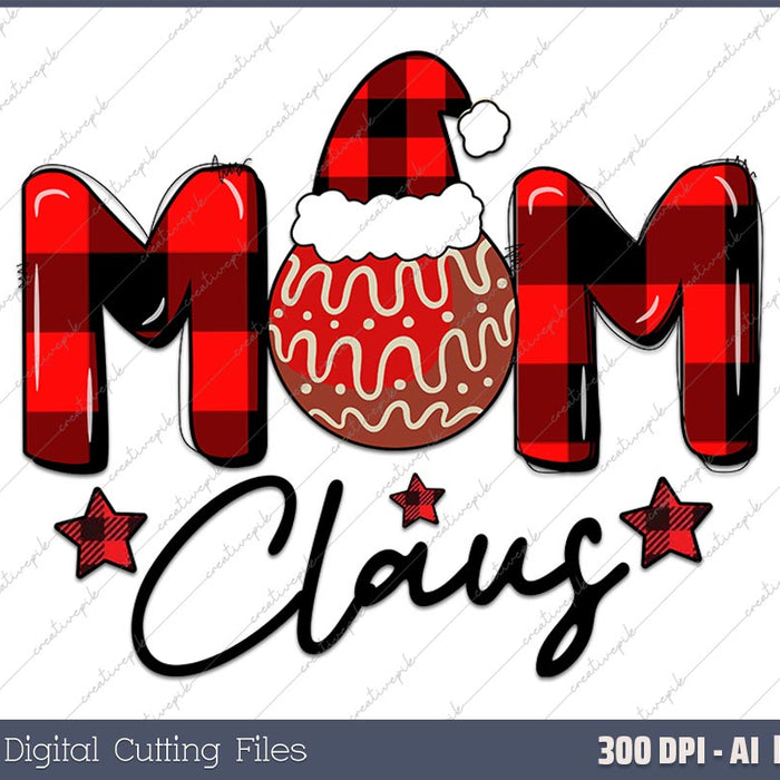 Mom Claus Christmas Lights Pajama Family AI PNG Sublimation File