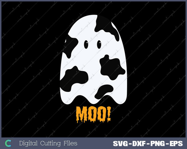 Moo! Cute Funny Cow Print Ghost Halloween SVG PNG Cutting Printable Files