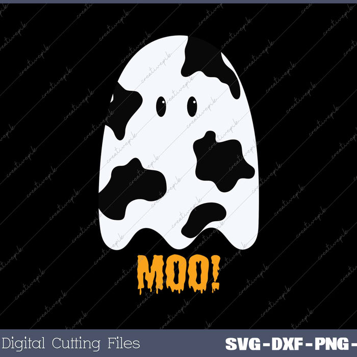 Moo! Cute Funny Cow Print Ghost Halloween SVG PNG Cutting Printable Files