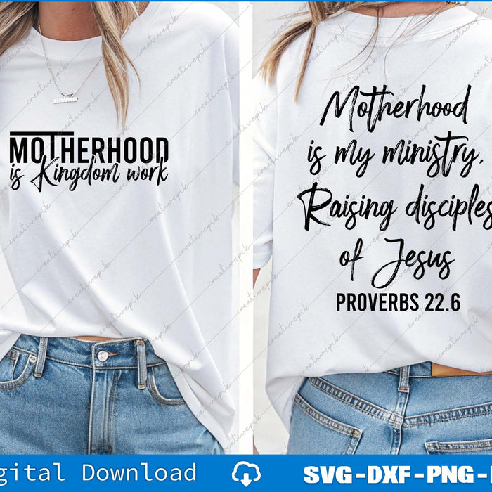 Motherhood Is Kingdom Work, Motherhood Is My Ministry SVG PNG Back And Front Files