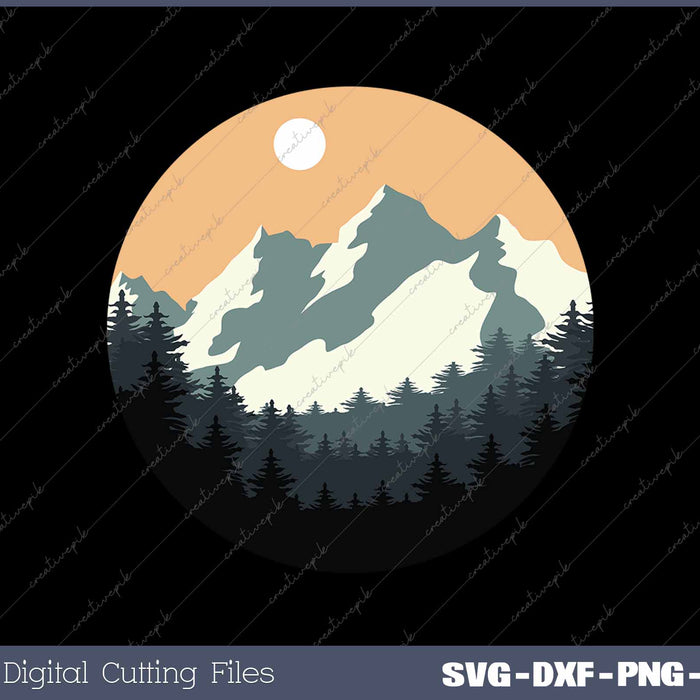 Mountainand Forest Scene Silhouette