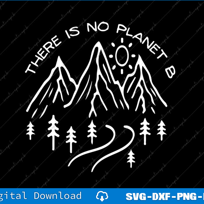 Mountain design with 'There is no planet B' text on a black background
