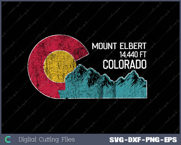 Mt Elbert Colorado With Flag Themed Mountain Scenery SVG PNG Cutting Printable Files