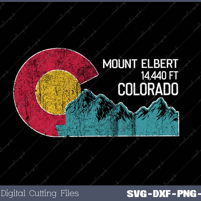 Mt Elbert Colorado With Flag Themed Mountain Scenery SVG PNG Cutting Printable Files