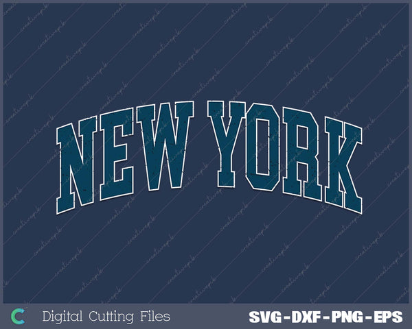 New York Vintage Varsity Sports Navy Text SVG PNG Cutting Printable Files