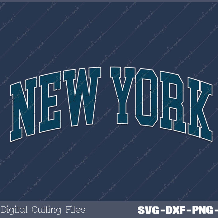 New York Vintage Varsity Sports Navy Text SVG PNG Cutting Printable Files