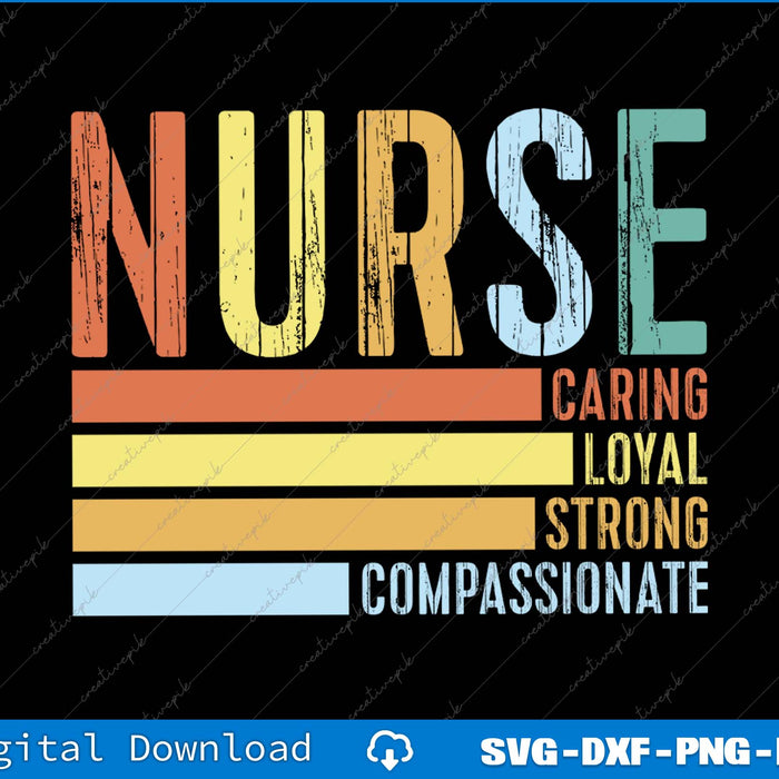 Vintage-style 'Nurse' graphic with descriptive words on a black background