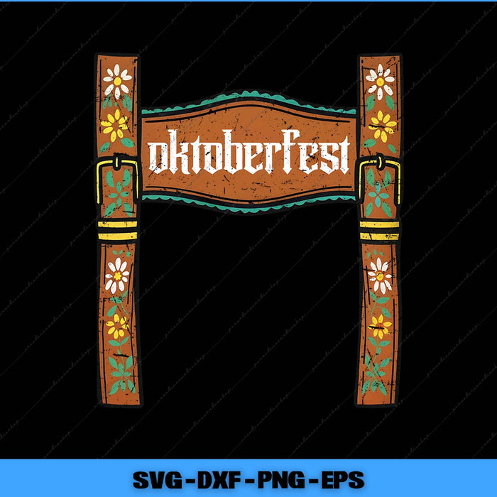 Decorative Oktoberfest sign with floral elements on a black background