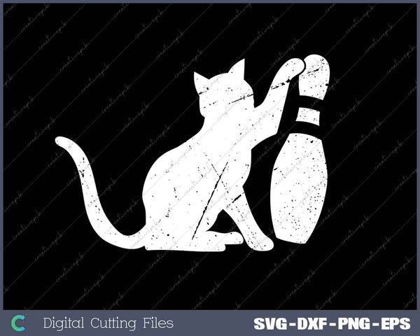 Ornery Alley Cat Tipping Bowling Pin Funny Team Gift SVG PNG Cutting Printable Files