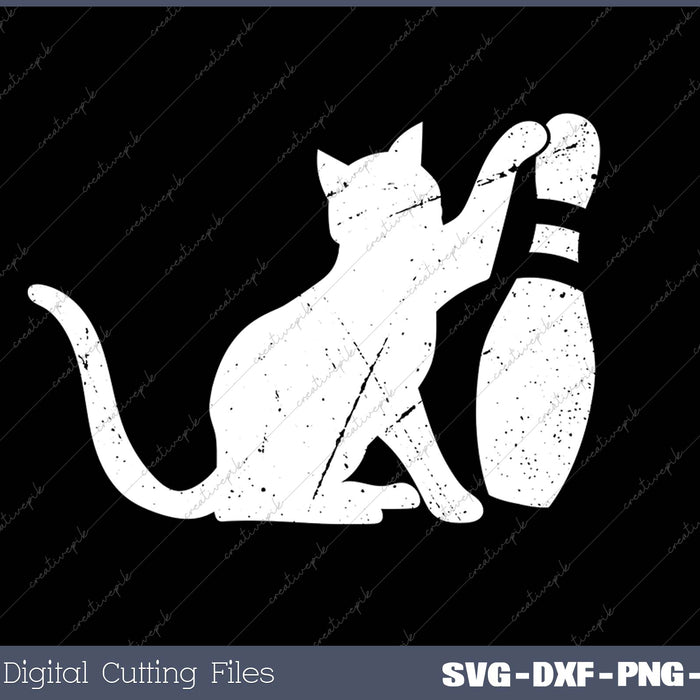 Ornery Alley Cat Tipping Bowling Pin Funny Team Gift SVG PNG Cutting Printable Files