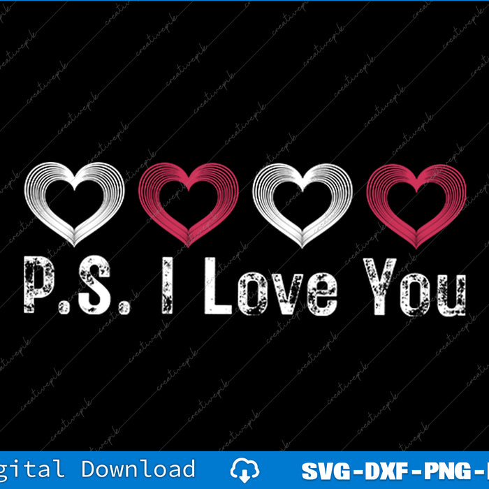 PS I Love You Day Valentine's Day Purple Heart Graphic design SVG PNG Printable Files