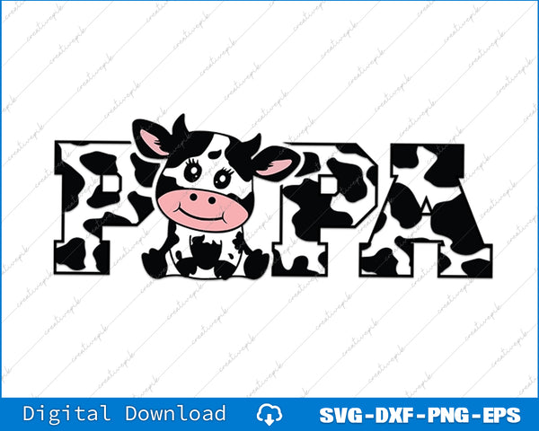 Papa Cow Print Cowboy Animal Pattern Farmer Cow Father Papa SVG PNG Files