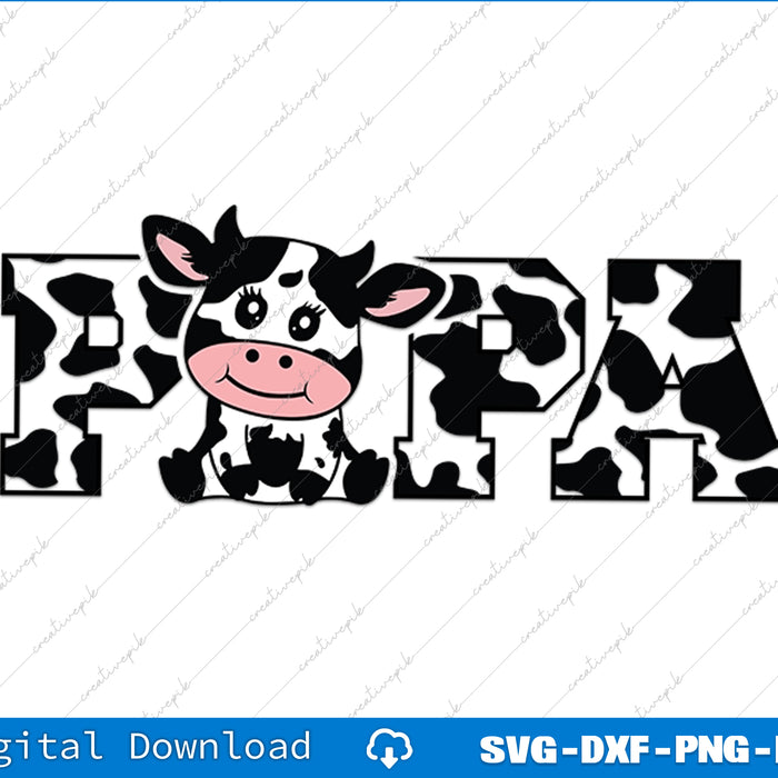 Papa Cow Print Cowboy Animal Pattern Farmer Cow Father Papa SVG PNG Files