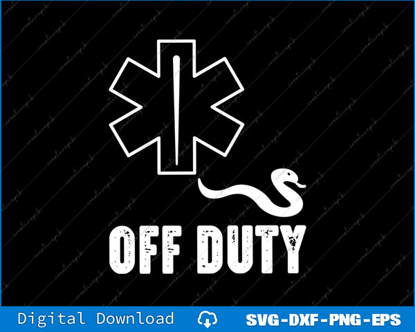 White medical symbol with snake and 'OFF DUTY' text on a black background