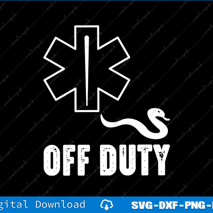 White medical symbol with snake and 'OFF DUTY' text on a black background